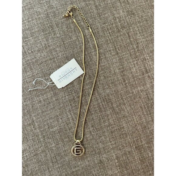 Givenchy Bijoux Necklace Gold Plated G-Shaped Logo Pendant Vintage 1990s NEW - Picture 2 of 4
